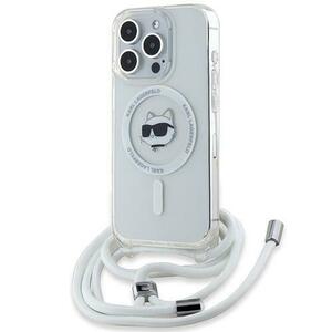 Husa MagSafe pentru Apple iPhone 15 Pro Max, Karl Lagerfeld, IML Crossbody Choupette's Head with Strap, Transparenta imagine