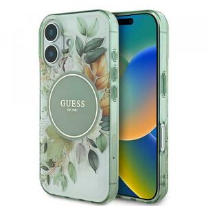 Husa MagSafe pentru Apple iPhone 16 Plus, Guess, IML Flower & Tonal Circle, Verde imagine