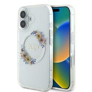 Husa MagSafe pentru Apple iPhone 16 Plus, Guess, IML Flowers Wreath, Transparenta imagine