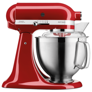 Mixer profesional KitchenAid Artisan Elegance 5KSM185PSEER, 4.8 l/ 3 l, 300 W, Carlig aluat, Batator 6 fire (Rosu) imagine