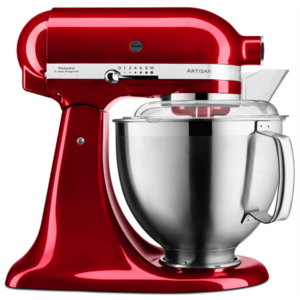 Mixer profesional KitchenAid Artisan Elegance 5KSM185PSECA, 4.8 l/ 3 l, 300 W, Carlig aluat, Batator 6 fire (Rosu lucios) imagine