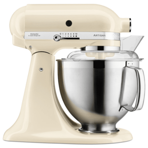 Mixer profesional KitchenAid Artisan Elegance 5KSM185PSEAC, 4.8 l/ 3 l, 300 W, Carlig aluat, Batator 6 fire (Crem) imagine