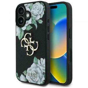Husa pentru Apple iPhone 16, Guess, 4G Grained Roses Big Logo, Neagra imagine