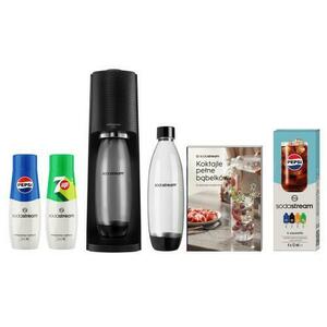 Aparat sifon SodaStream Terra, Sticla PET 1 L + Butelie CO2 + 2 Sticle Sirop Pepsi si 7UP + Cutie cu 4 mostre Pepsi, Pepsi Max, Mirinda, 7UP (Negru) imagine