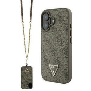 Husa pentru Apple iPhone 16, Guess, Crossbody 4G Triangle Strass, Maro imagine