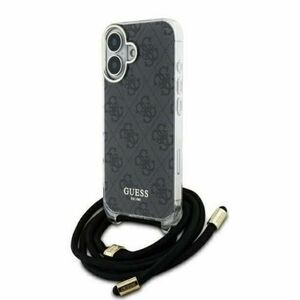 Husa pentru Apple iPhone 16, Guess, Crossbody Cord 4G Print, Neagra imagine