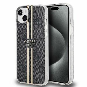 Husa pentru Apple iPhone 15 Plus, Guess, IML 4G Gold Stripe, Neagra imagine