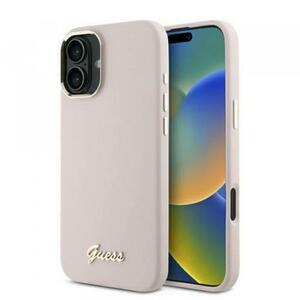 Husa pentru Apple iPhone 16 Plus, Guess, Script Metal Logo & Frame, Roz imagine
