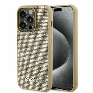 Husa pentru Apple iPhone 15 Pro Max, Guess, Disco Metal Script, Aurie imagine