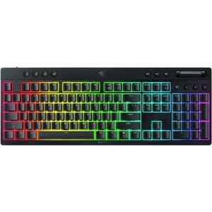 Tastatura Gaming Wireless Razer BlackWidow V4 Low-profile HyperSpeed, 2.4G/Bluetooth, Chroma RGB, 11 butoane multimedia, Switch-uri Yellow, Layout US (Negru) imagine