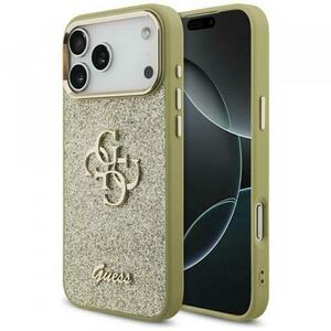 Husa pentru Apple iPhone 17 Pro Max, Guess, Fixed Glitter Big 4G Metal Frame, Aurie imagine