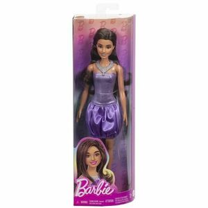 Papusa Barbie Fashionista, Bruneta cu rochie mov si colier imagine