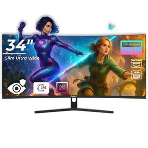 Monitor LED Gaming Curbat 34 inch OptimX MT34J, Ultra Wide Quad HD 3440 x 1440 2K, 100Hz, 2x HDMI, 2x DisplayPort, Slim, No Frame imagine