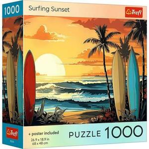 Puzzle Trefl Colectia SUA Apus de soare pentru surf, poster inclus, 1000 de piese imagine