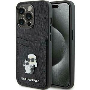 Husa pentru Apple iPhone 15 Pro, Karl Lagerfeld, Saffiano Card Slot Metal Karl and Choupette, Neagra imagine