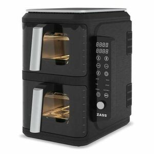 Friteuza dubla cu aer cald cu 2 cosuri ZASS ZAF 16, 10.4 (5.2 + 5.2), 2300 W, Temperatura ajustabila 40-210 C, Temporizator 60 minute, 6 programe (Negru) imagine