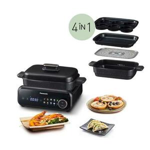 Grill multifunctional 4 in 1 Panasonic NF-GM400KXE, 1524W, 40°C–250°C, 9 programe, 4 vase, peste 80 retete, extractor de fum cu filtrare prin apa, (Negru) imagine