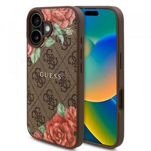 Husa MagSafe pentru Apple iPhone 16, Guess, 4G Flowers Print, Maro imagine