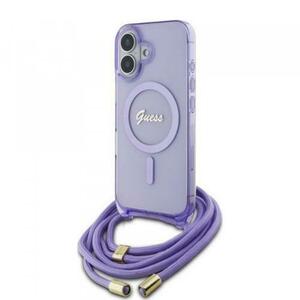 Husa MagSafe pentru Apple iPhone 16, Guess, IML Crossbody Cord Script, Mov imagine