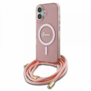 Husa MagSafe pentru Apple iPhone 16, Guess, IML Crossbody Cord Script, Roz imagine