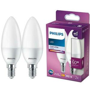 Pachet 2 becuri LED Philips B38, E14, 7W (60W), 806 lm, lumina alba rece (4000K) imagine