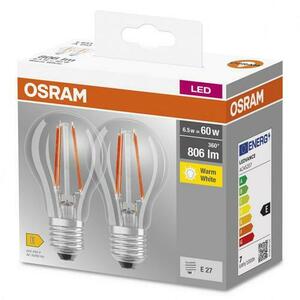 Set 2 Becuri LED Osram Base Classic A, E27, 6.5W (60W), 806 lm, lumina calda (2700K), cu filament imagine