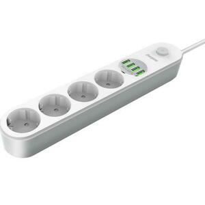 Prelungitor Energizer ENZ00017, 4 x AC Schuko, 4 x USB-A, 2500 W, 10 A, 2 m lungime cablu, Alb imagine