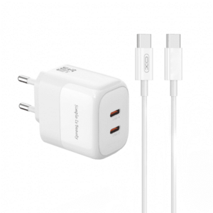 Incarcator Retea Cu Cablu USB-C XO Design L140, 35W, 3A, 2 x USB-C (Alb) imagine