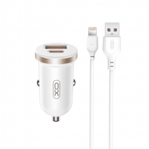 Incarcator Auto Cu Cablu Lightning XO Design CC56, 30W, 3A, 1 x USB-A - 1 x USB-C (Alb) imagine