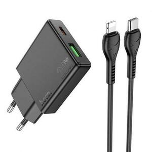 Incarcator Retea Cu Cablu Lightning HOCO N38, 20W, 3A, 1 x USB-A - 1 x USB-C (Negru) imagine