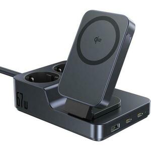 Statie incarcare Baseus Nomos ND11 6 in 1, 2x AC, 1x USB-A, 2x USB-C, Qi2 Wireless, 67W, 1.5m (Negru) imagine