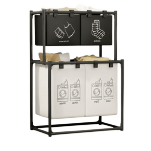 Cos de rufe metalic 3 nivele 4 sectiuni negru 124x44x57cm imagine