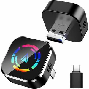 Adaptor Wireless Apple CarPlay & Android Auto 2-in-1 Techstar M17, USB/USBC Plug & Play, Wi-Fi 5.8GHz + Bluetooth, Mini Compact, Conectare Automata, Sticla LED imagine