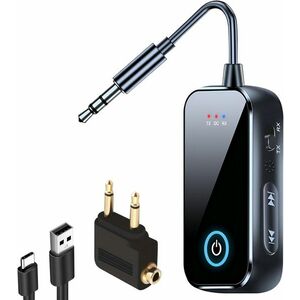 Adaptor Audio Bluetooth 6.0 Techstar T80 TX/RX 2in1, Jack 3.5mm, Dual Connection, Microfon, USB-C, pentru TV/PC/Auto/Avion imagine