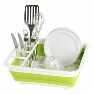 Uscator pliabil VERDE pentru vase si cu suport pentru tacamuri imagine
