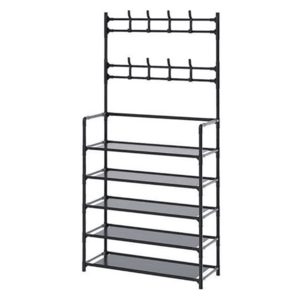 Cuier haine cu 5 rafturi pentru incaltaminte 8 carlige metalic negru 80 X 27.5 X 172 cm imagine