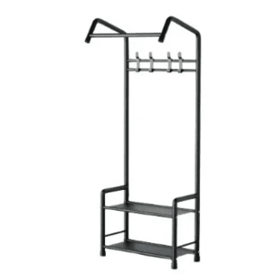 Cuier pentru hol cu 2 rafturi structura metalica stil industrial negru 60×32×166 imagine