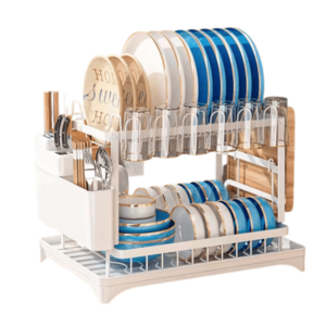 Scurgator de vase supraetajat 2 niveluri cu suport tacamuri si pahare 42x30x30 cm imagine