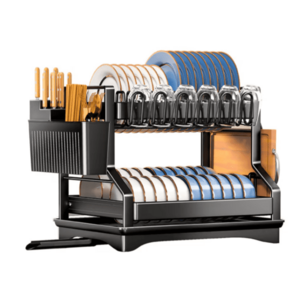 Scurgator vase automat suport tacamuri si pahare 2 niveluri 42 x 32.5 x 34 cm Negru imagine