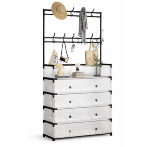 Dulap tip cuier multifunctional cu 4 sertare 8 carlige si suport haine BA imagine