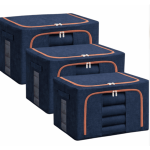 Pachet de 3 cosuri de depozitare pentru haine pliabile pentru organizatoare de dulap 24L/66L/100L Albastru Inchis imagine