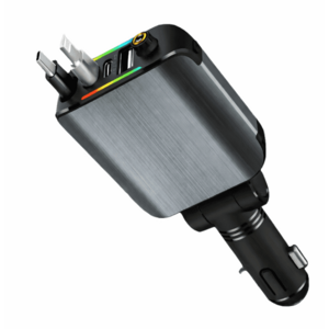 Incarcator auto retractabil rapid 4 in 1 cu lumina ambientala cablu USB C 120W 2 porturi USB type C si lightning imagine