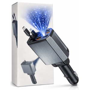 Incarcator Auto 4 in 1 cu cabluri retractabile USB + Type C + lightning ZTB A26 lumina cer instelat imagine