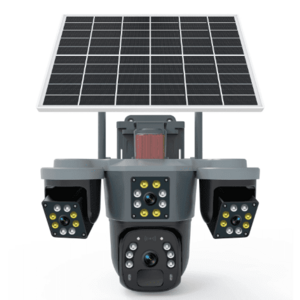 Camera de supraveghere cu panou solar si 4 lentile 4G cu senzor miscare si alarma GRI leduri multiple imagine
