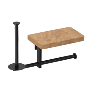 Suport hartie igienica cu polita din lemn si spatiu pentru rezerva montare pe perete imagine