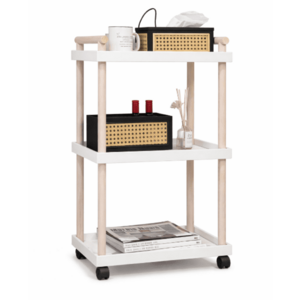 Masuta portabila cu 3 rafturi 2 manere de transport suporturi din lemn natural ALB imagine