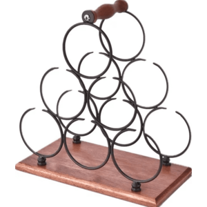 Suport pentru 6 sticle de vin design modern lemn natural si otel 33 x 16.5 x 30 cm MARO imagine