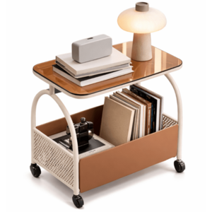 Masuta portabila cu compartiment pentru depozitare blat din sticla cadru metalic 56 x 55 x 36 cm ALBA imagine