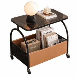 Masuta portabila cu compartiment pentru depozitare blat din sticla cadru metalic 56 x 55 x 36 cm NEGRU imagine