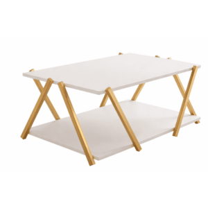 Masuta de cafea moderna cu polita depozitare design minimalist picioare in X GOLD imagine